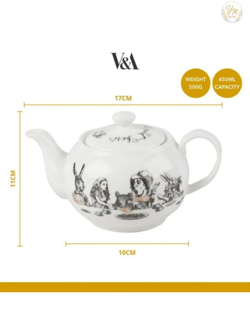 Alice in Wonderland Mini Teapot, Fine Bone China, 450ml, Gift Box